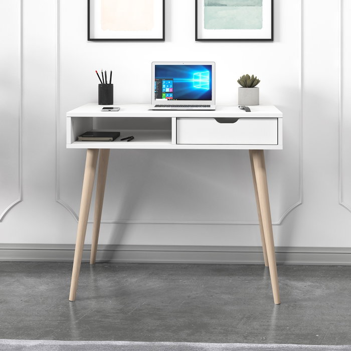 Hanah Home Mesa de Estudio con Estantes en Blanco y Madera
